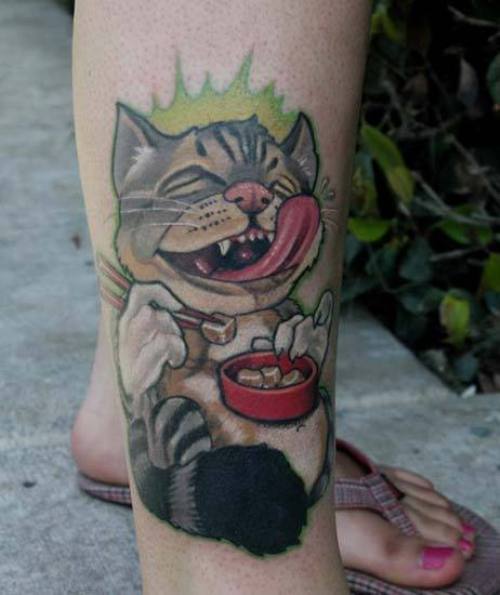Cat-tattoos-designs-with-detailed-expressive-cartoon-cat-for-leg